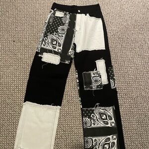 SHEIN Paisley Print Patchwork Boyfriend Jeans